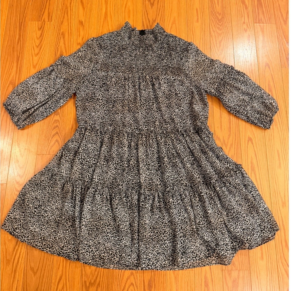 Just Taylor Womens Babydoll Dress XL Leopard Smocked Tiered Boho Animal Print